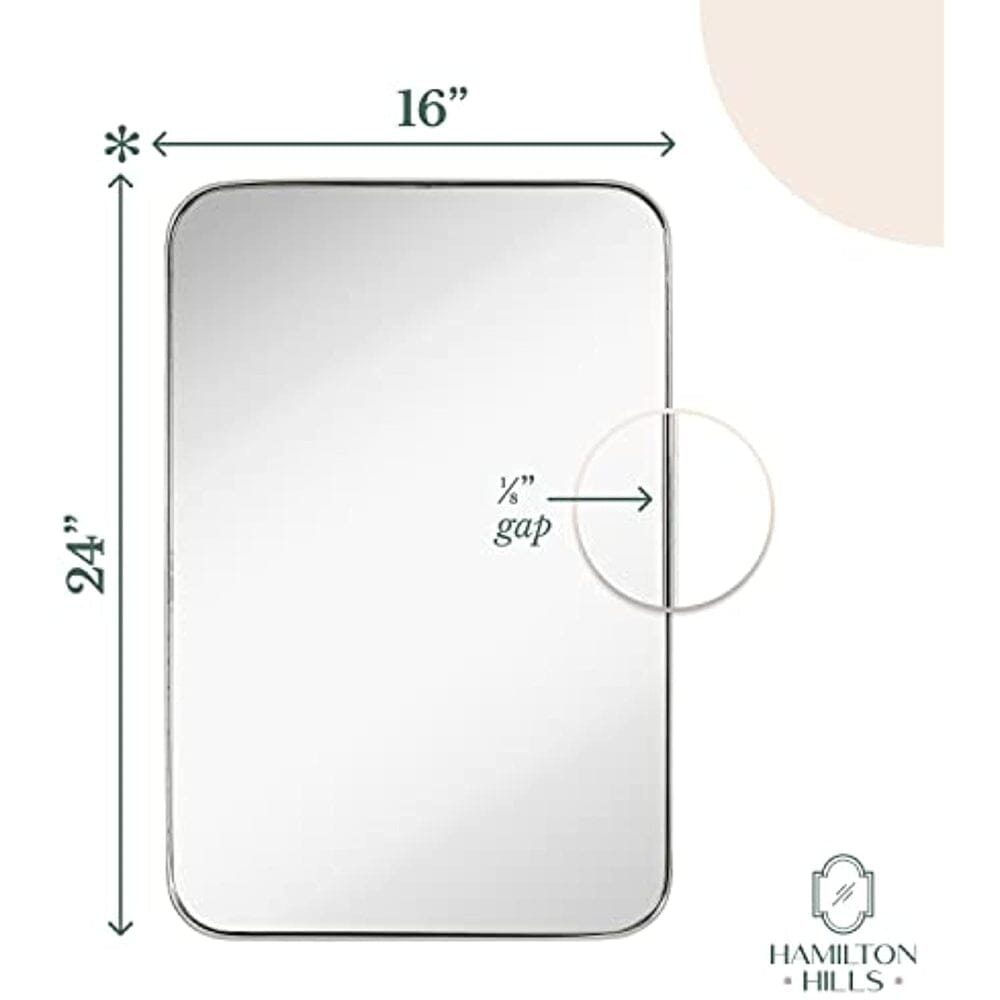 Contemporary Polished Metal Wall Mirror | Glass Panel Polished Silver Framed (16