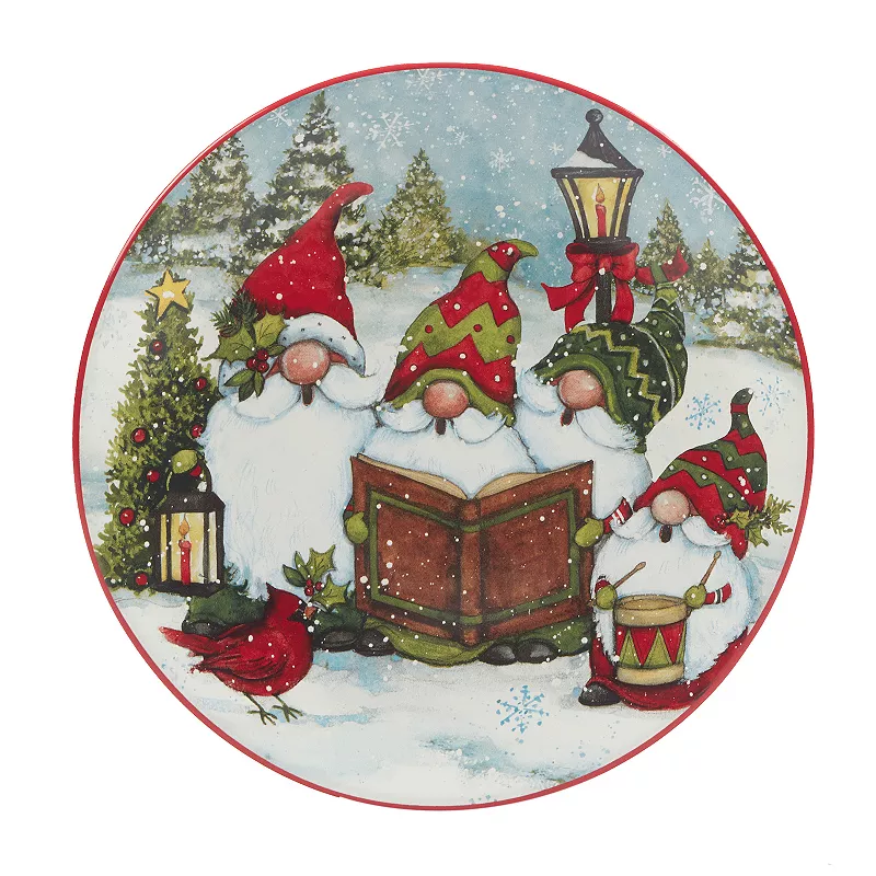 Certified International Set of 4 Christmas Gnomes Dessert Plates