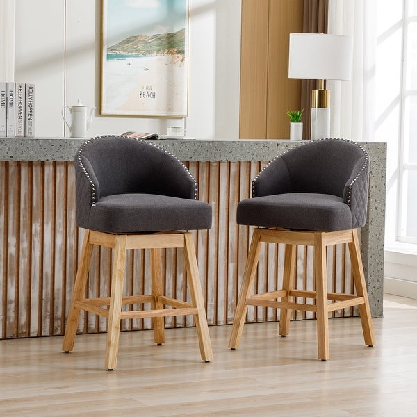 Swivel Wood Counter Height Bar Stools with Footrest (Set of 2)