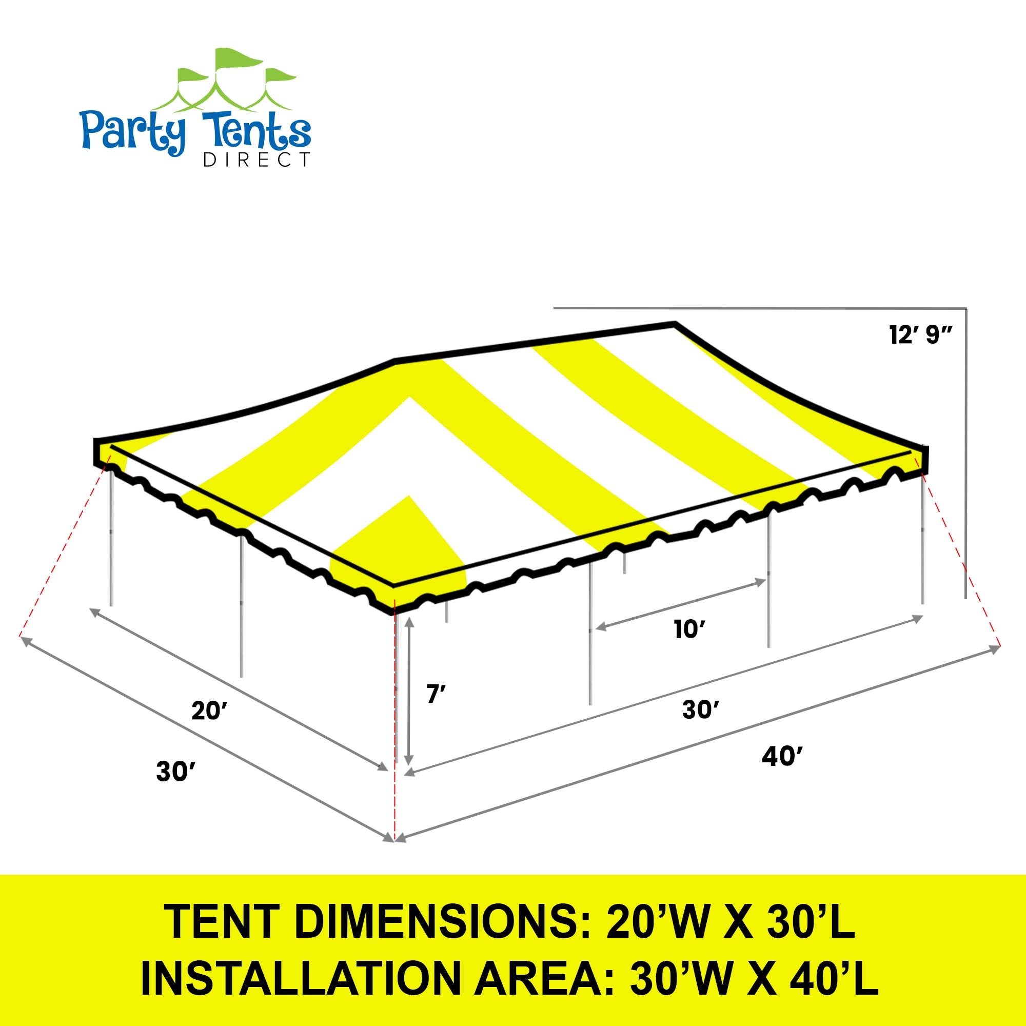 Party Tents Direct Weekender Outdoor Canopy Pole Tent, Yellow, 20 ft x 30 ft