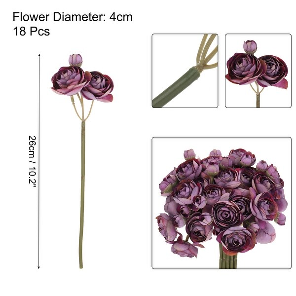 Artificial Ranunculus Flowers，18pcs Faux Silk Flower for Wedding