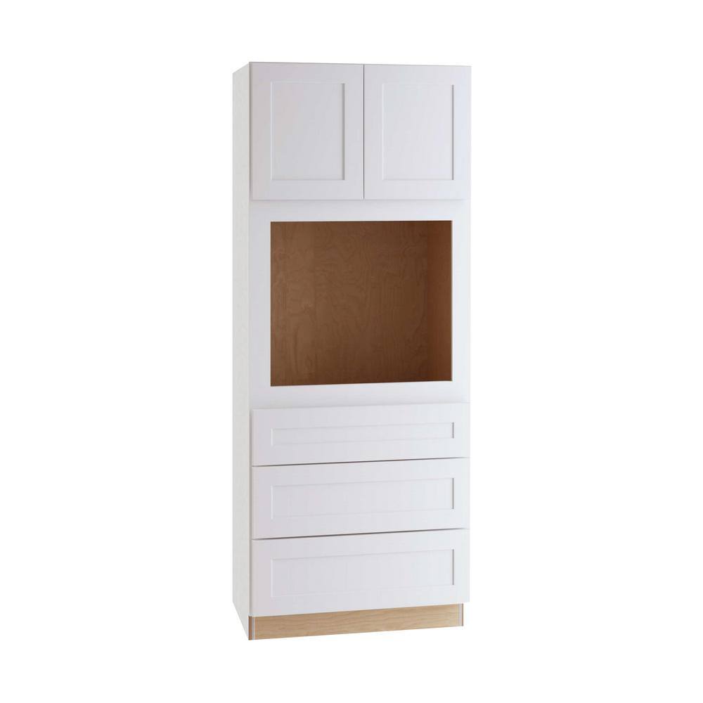 Home Decorators Collection Newport Assembled 33x84x24 in. Plywood Shaker Oven Kitchen Cabinet Soft Close in Painted Pacific White OC332484U-NPW