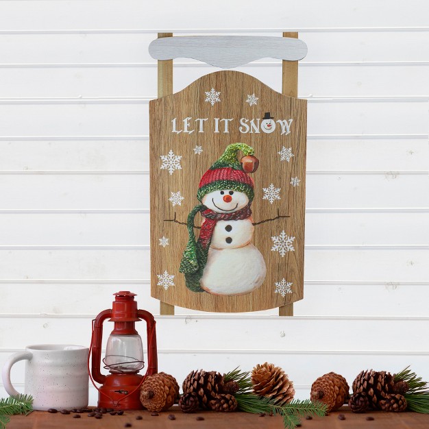 Northlight 24 Let It Snow Wooden Sled Snowman And Snowflakes Wall Sign