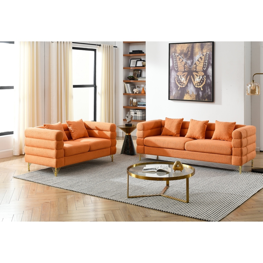 Living Room Sofa Couch Sets  Modern Teddy Fabric Couch Set with 3 seater Sofa   Loveseat  for 5  Combination Sofa Set (2 Piece)