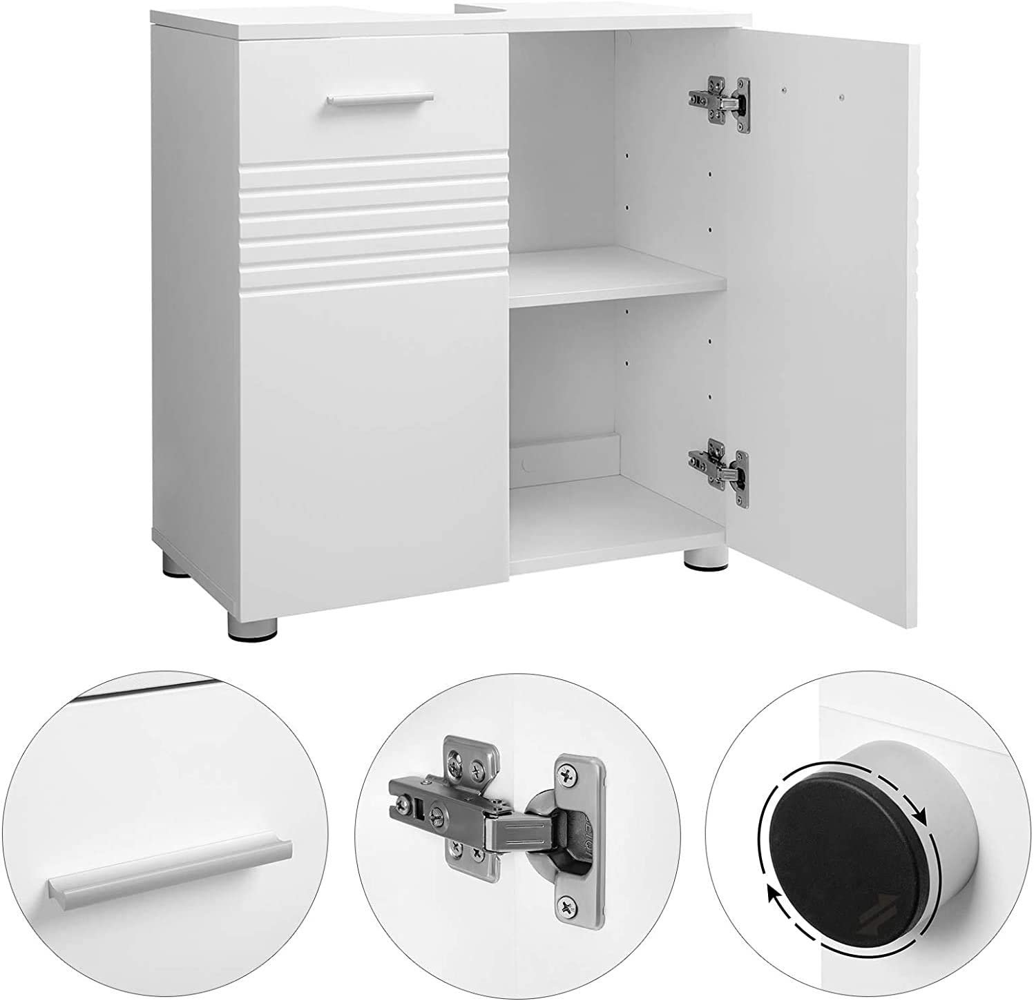 VASAGLE Bathroom Under Sink Cabinet, Adjustable Shelf, White