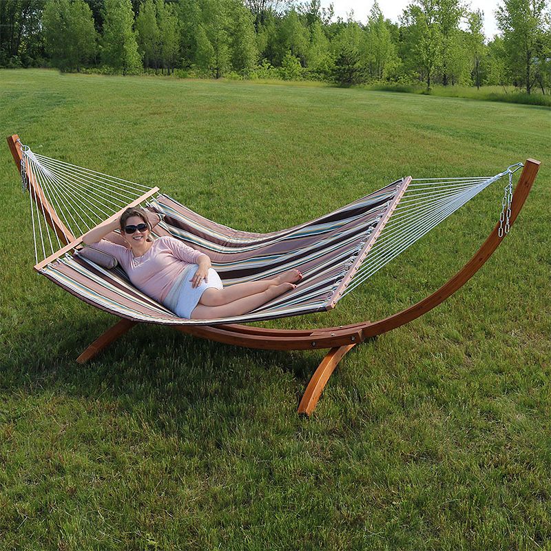 Sunnydaze Outdoor Quilted Hammock With 12' Arc Wood Stand