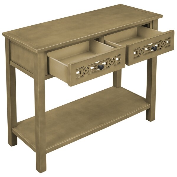 Classic Console Table with Hollow-out Decoration Two Top Drawers