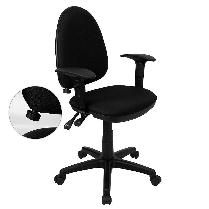 Emma and Oliver Mid-Back Black Fabric Adjustable Lumbar Swivel Ergonomic Task Office Chair， Arms