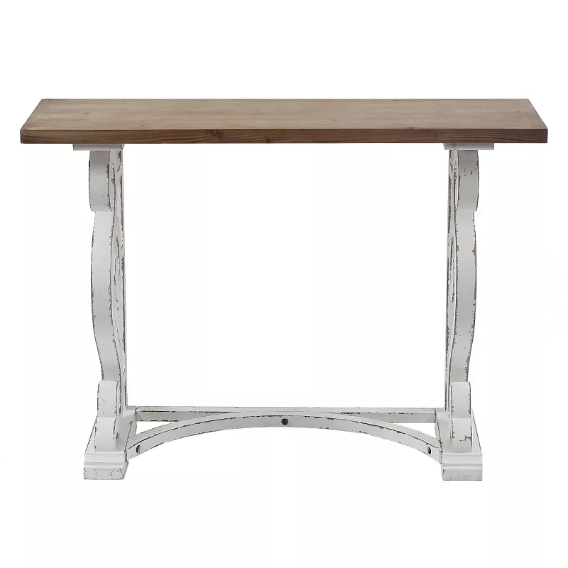 LuxenHome Vintage White And Natural Wood Console And Entry Table