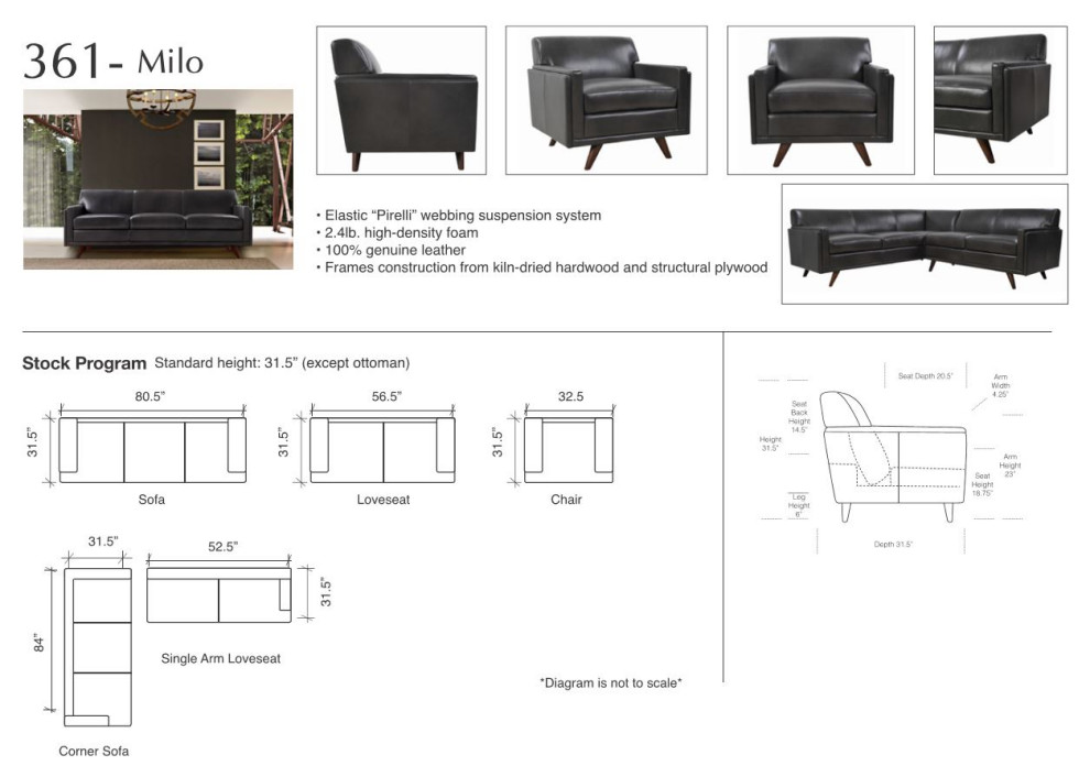 Milo Full Leather Mid Century Chair  Charcoal   Midcentury   Armchairs And Accent Chairs   by HedgeApple  Houzz