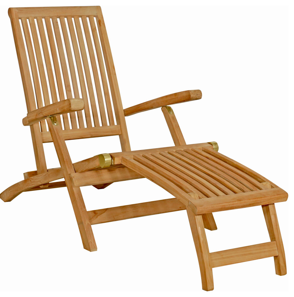 Seven Seas Teak Acapulco Outdoor Patio Reclining Steamer Chair   Transitional   Outdoor Chaise Lounges   by Chic Teak  Houzz