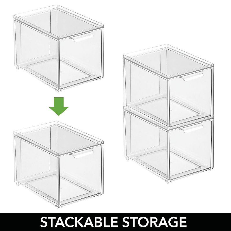 mDesign Clarity 8 x 6 x 6 Plastic Stackable Bathroom Storage Organizer with Drawer， 2 Pack