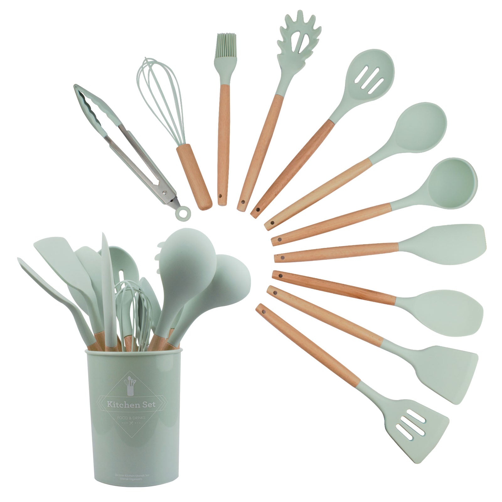 Sulythw Silicone Cooking Utensil Sets Kitchen Heat Resistant Cookware with Holder, 11PCS