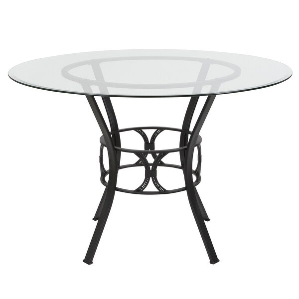 45'' Round Glass Dining Table with Crescent Style Metal Frame