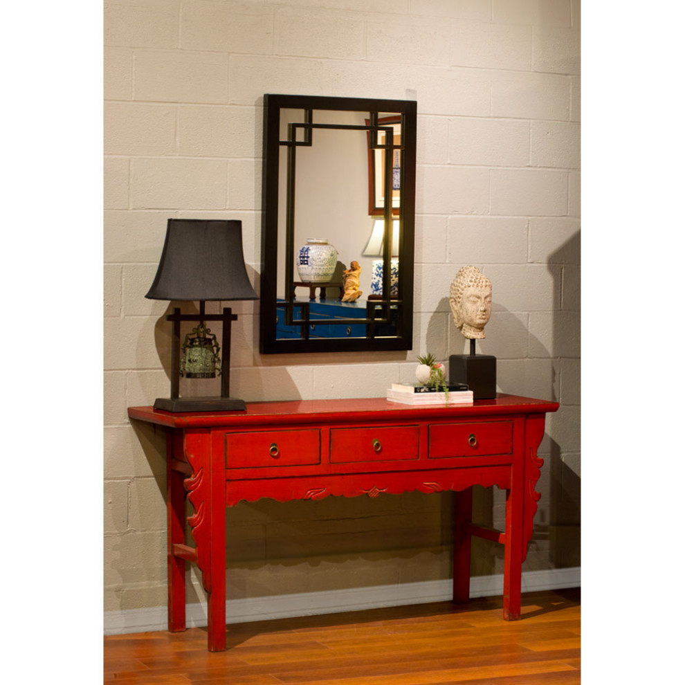 Vintage Distressed Red Elmwood Oriental Console Table with Drawers   Asian   Console Tables   by China Furniture and Arts  Houzz