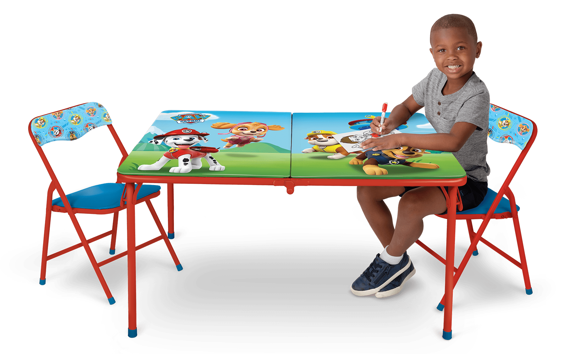 Paw Patrol Children's Large Folding Table with Washable Surface Comes with 2 Chairs