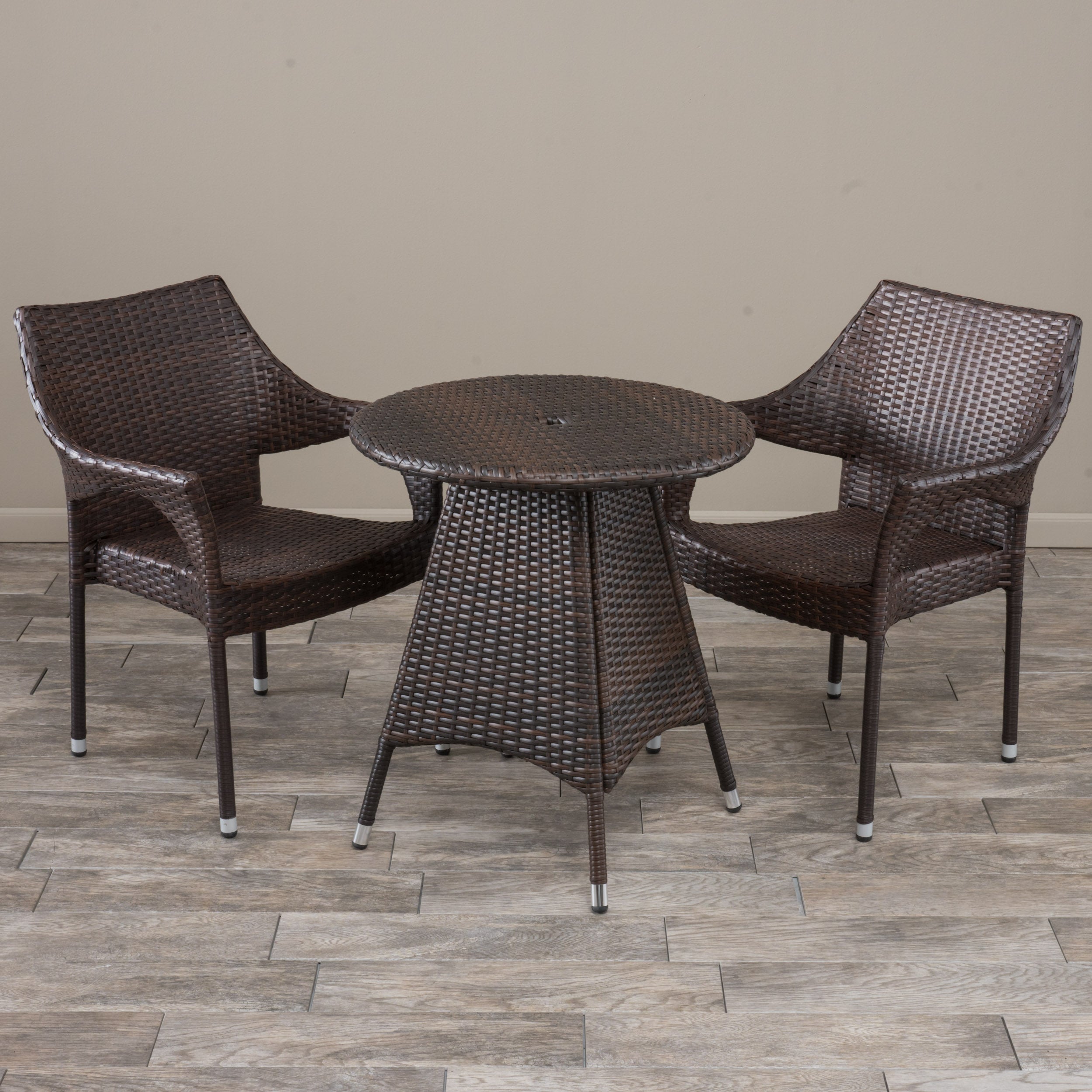 Clayton Outdoor 3pc Multibrown Wicker Bistro Set