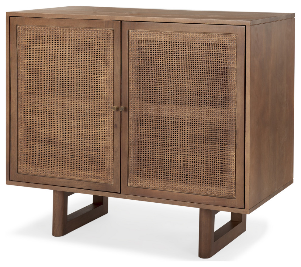 Grier Medium Brown Solid Wood With Cane Accent Cabinet   Tropical   Accent Chests And Cabinets   by Mercana  Houzz