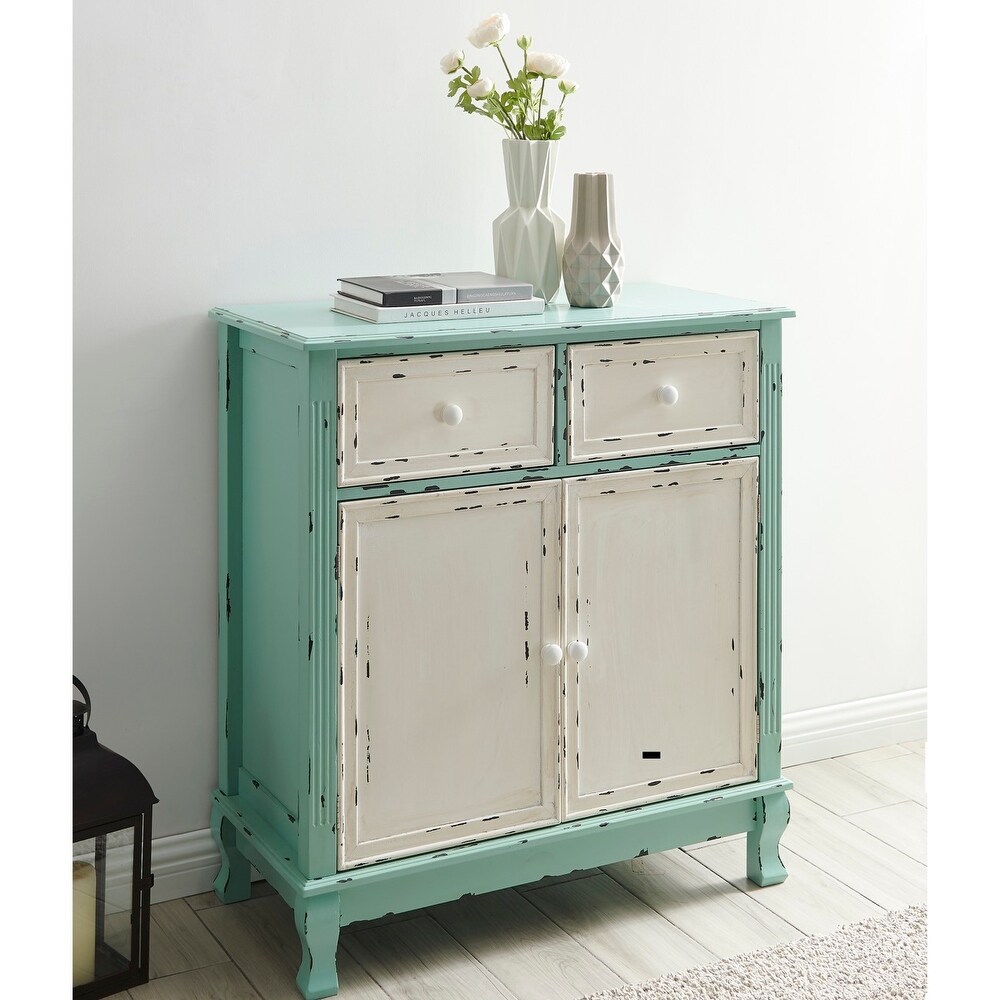 BELLEZE Home Small Spaces Elegant 2 Door 2 Drawer Accent Cabinet   Blue  Cream