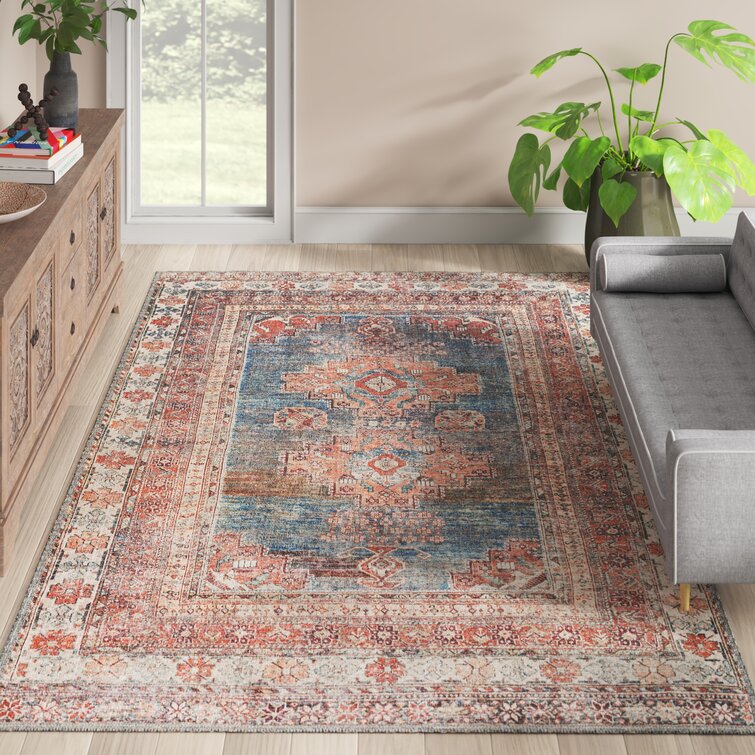 Agalia Machine Washable Oriental Charcoal/Gray Area Rug