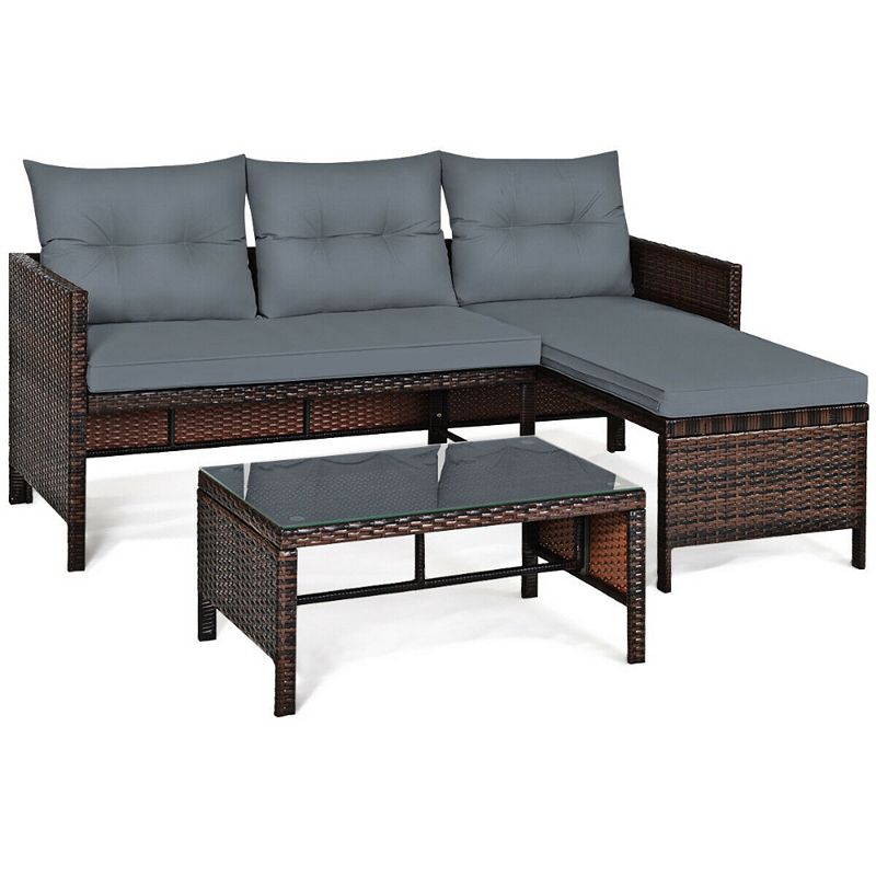 3 Pieces Patio Wicker Rattan Sofa Set