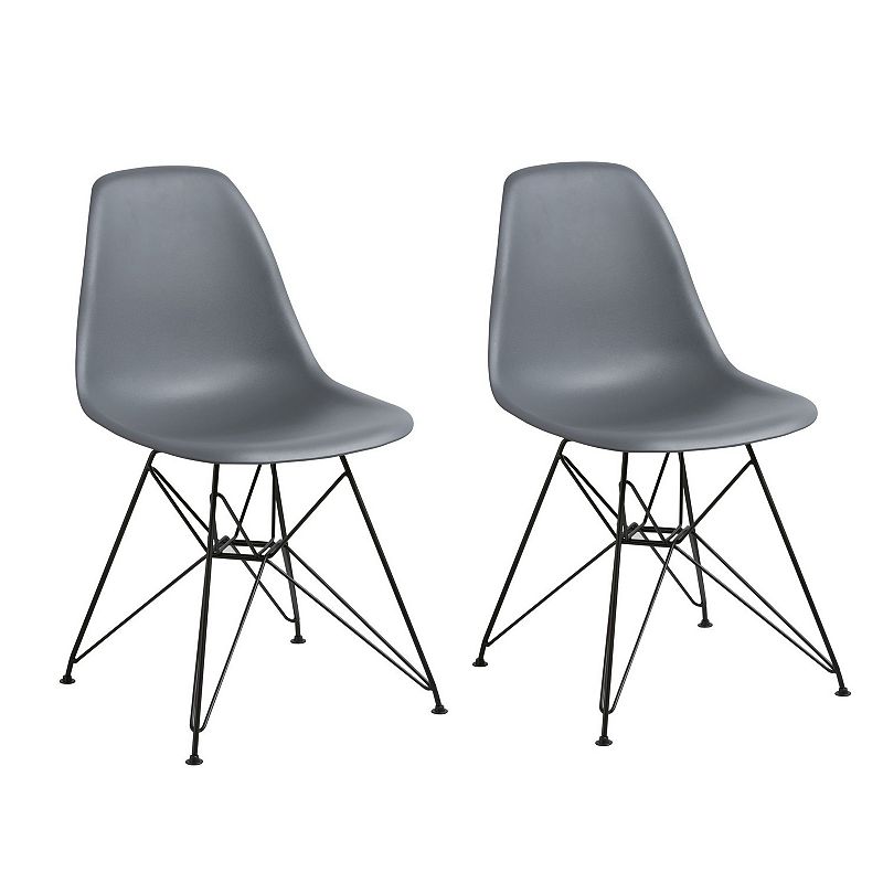 Deep Back Plastic Chair with Metal Eiffel Style Legs， Gray and Black