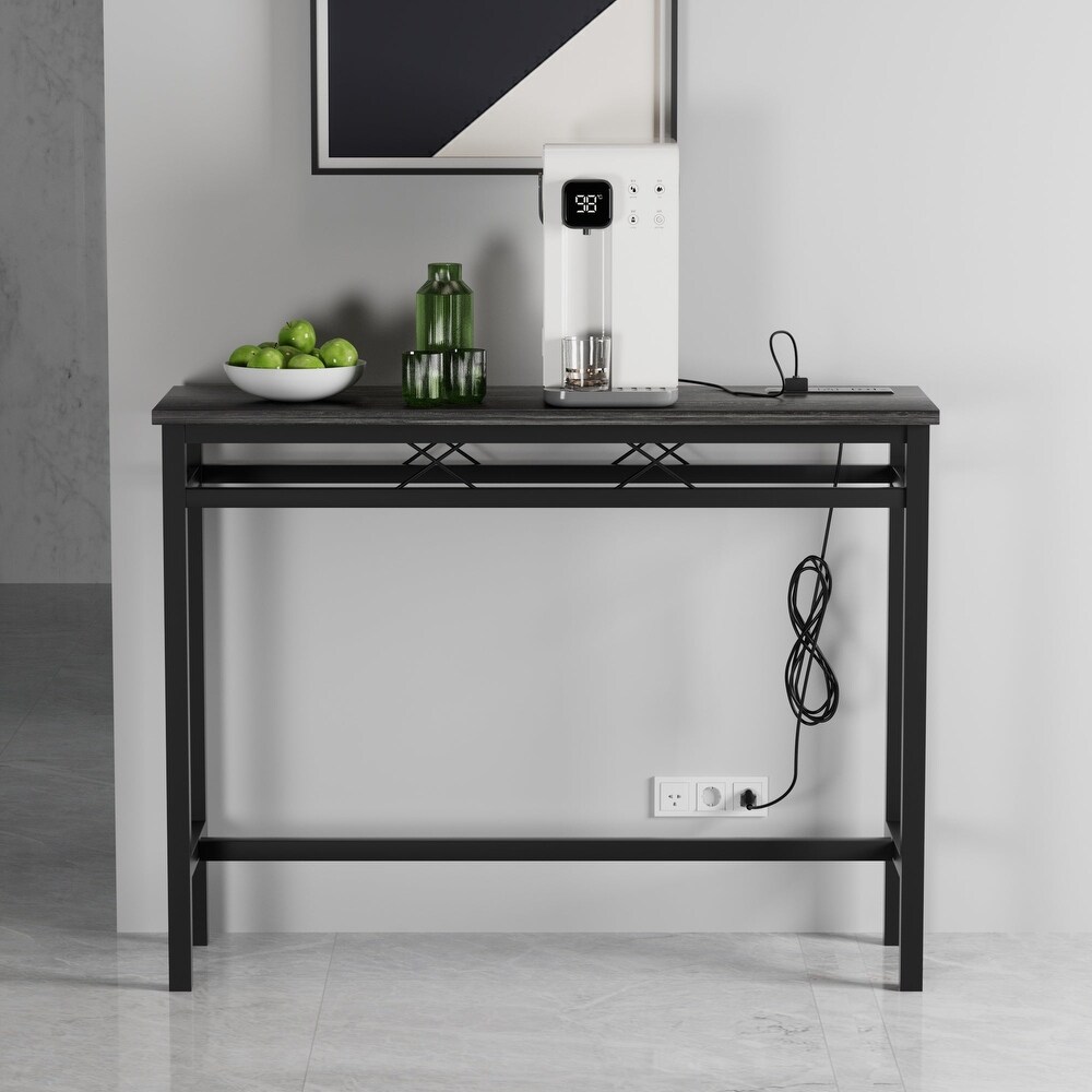 Javlergo Console Table with with Charging Station   USB Ports  Charcoal Gray