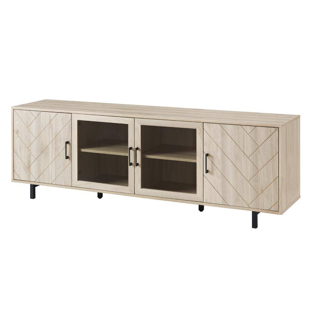 Welwick Designs 70 in. Birch Wood and Glass Modern Herringbone TV Stand with 4-Drawers (Max tv size 80 in.) HD8890