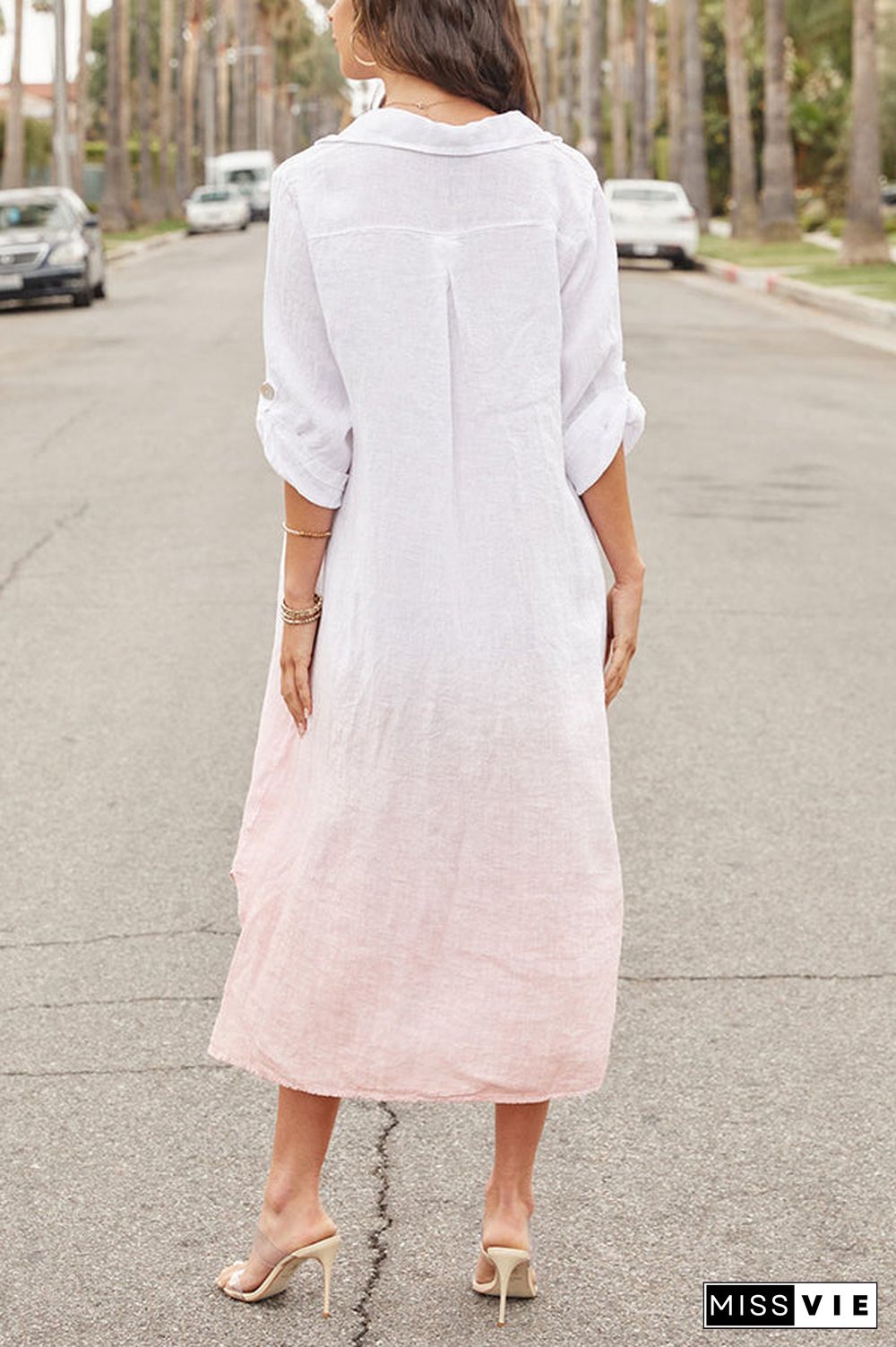 Gradient Turndown Collar Button Shirt Maxi Dress