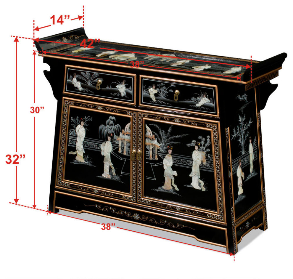 Black Lacquer Mother of Pearl Motif Oriental Altar Style Cabinet   Asian   Accent Chests And Cabinets   by China Furniture and Arts  Houzz