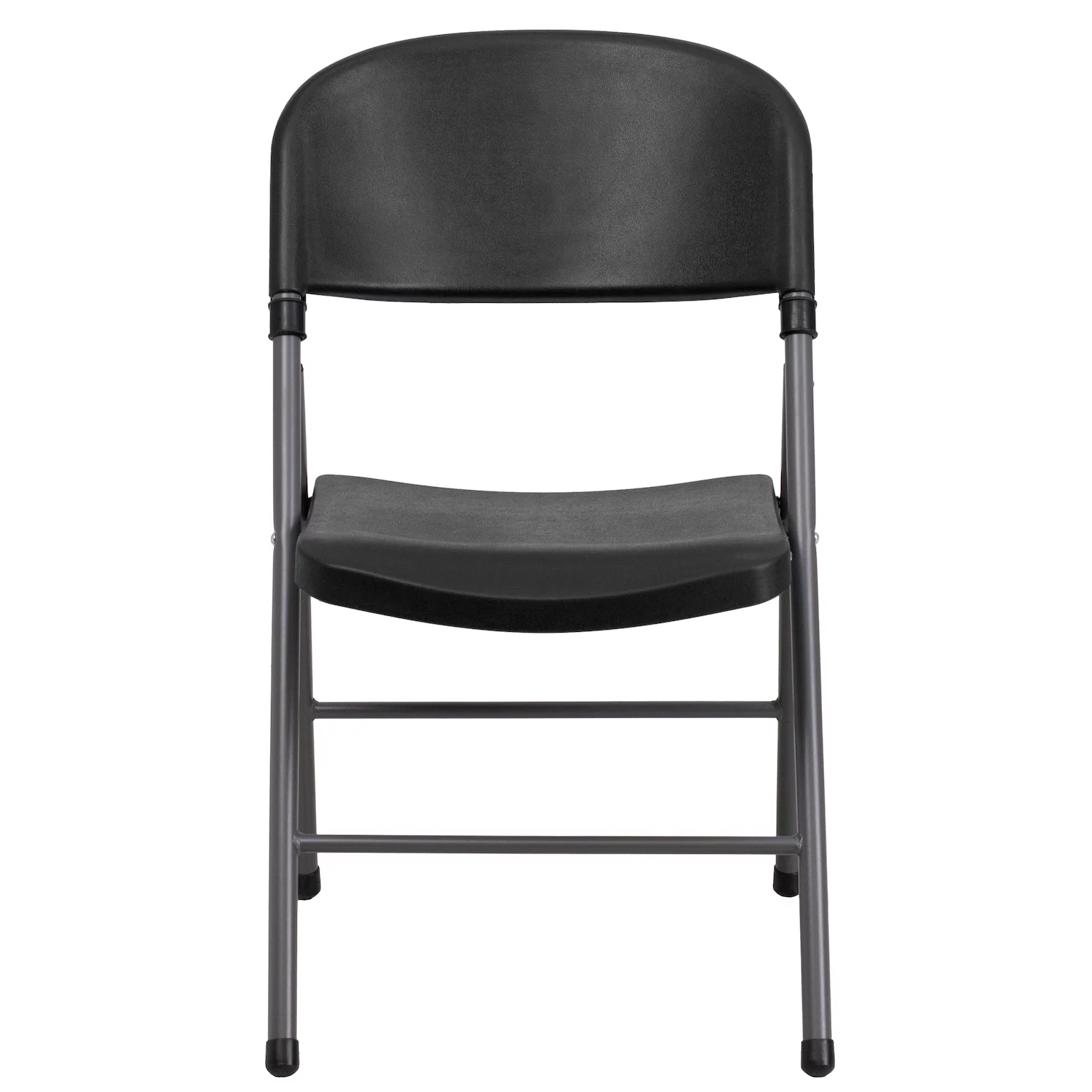 Emma and Oliver 6 Pack 330 lb. Capacity Black Plastic Folding Chair - Charcoal Frame - Event Chair