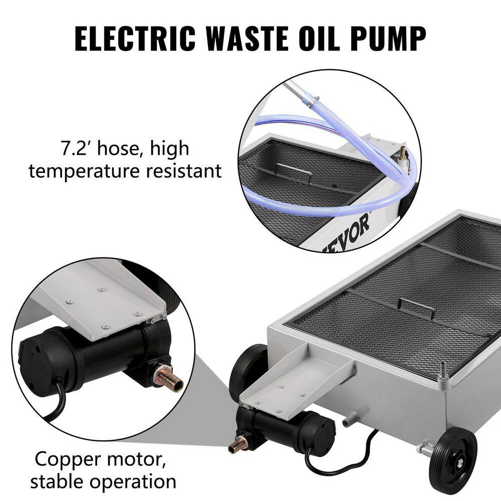 VEVOR Oil Drain Pan 15 Gal. Large Steel Oil Change Tank Foldable Hand with Electric Pump Hose Swivel Casters for Car SUV QCPYP15JLDDYLBYC1V0