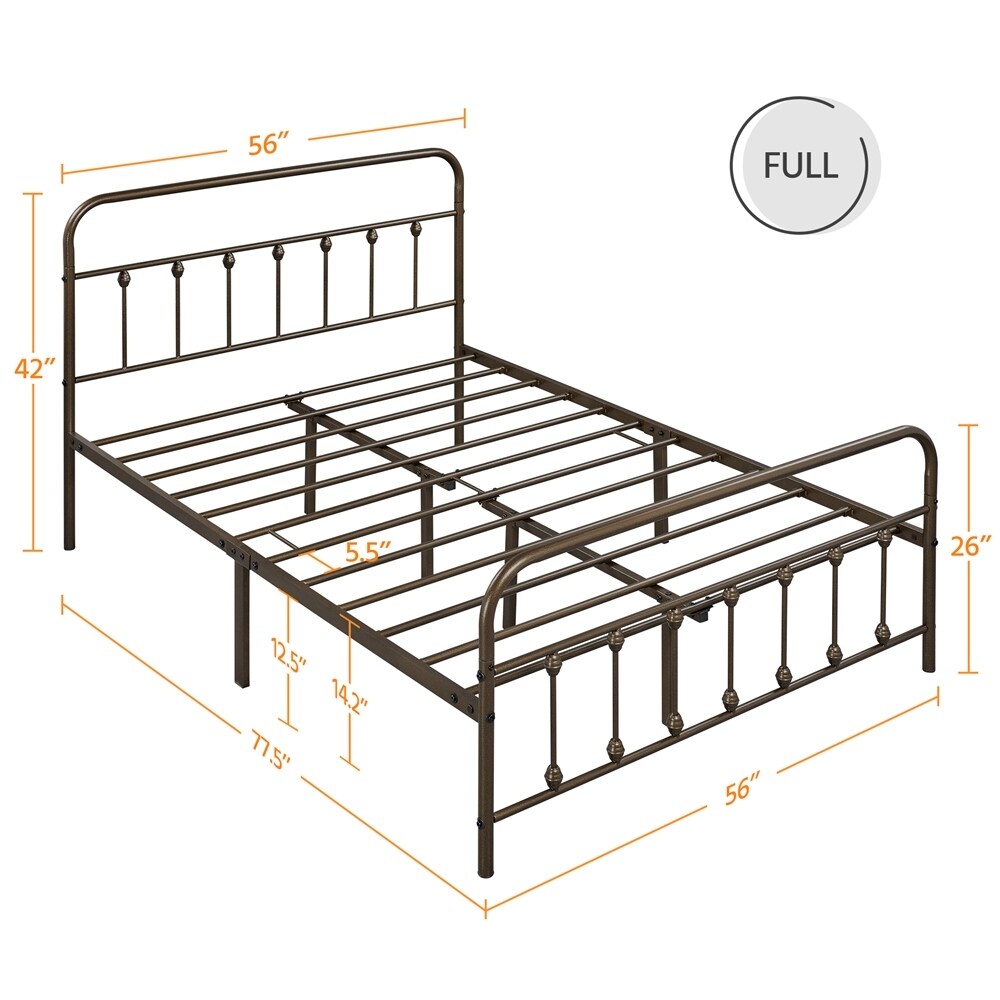 Yaheetech Classic Iron Platform Bed with High Headboard and Footboard Strong Metal Framed Bed