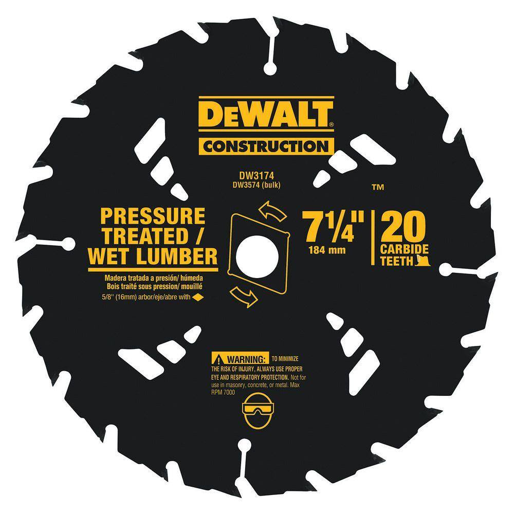 DW 7-14 in. 20T Pressure Treated Wet Lumber Circular Saw Blade DW3174