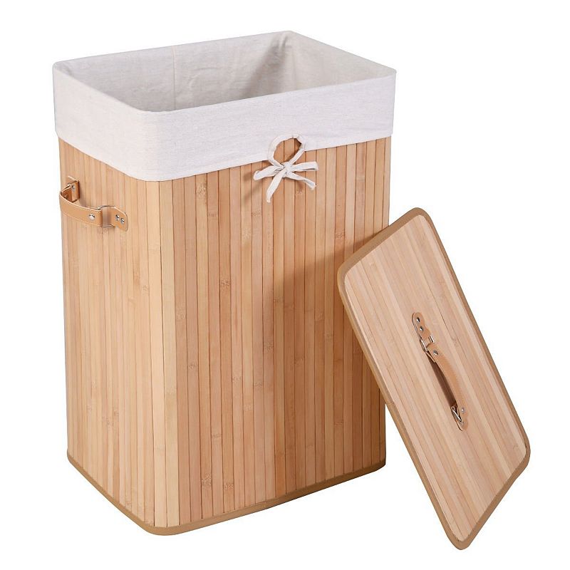 Rectangle Wicker Hamper Laundry Basket Washing Cloth Bin Storage Bag Lid 3 Color-Natural