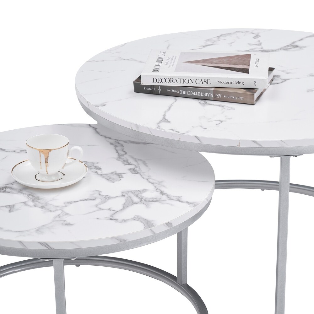 Elegant Marble Style Coffee Table with Iron Frame