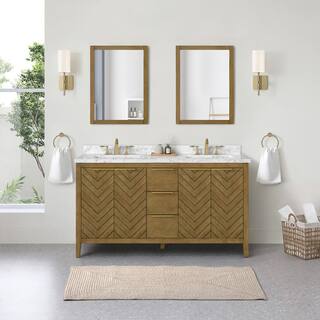 OVE Decors Roselle 60 in. W x 22 in. D x 34.5 in. H Bath Vanity in Almond Latte with White Engineered Marble Top 15VVA-NELL60-05