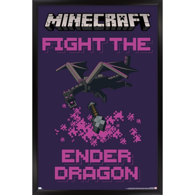 Trends International Minecraft Fight The Ender Dragon Framed Wall Poster Prints