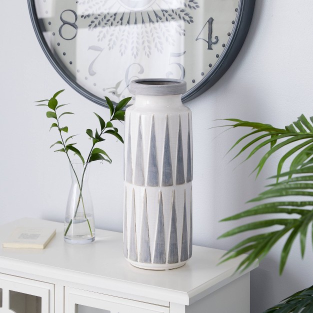 Ceramic Vase With Triangle Patterns White The Novogratz