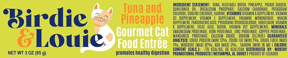 Birdie and Louie Tuna and Pineapple Flavored Chunks in Gravy Canned Cat Food， 3-oz， case of 12