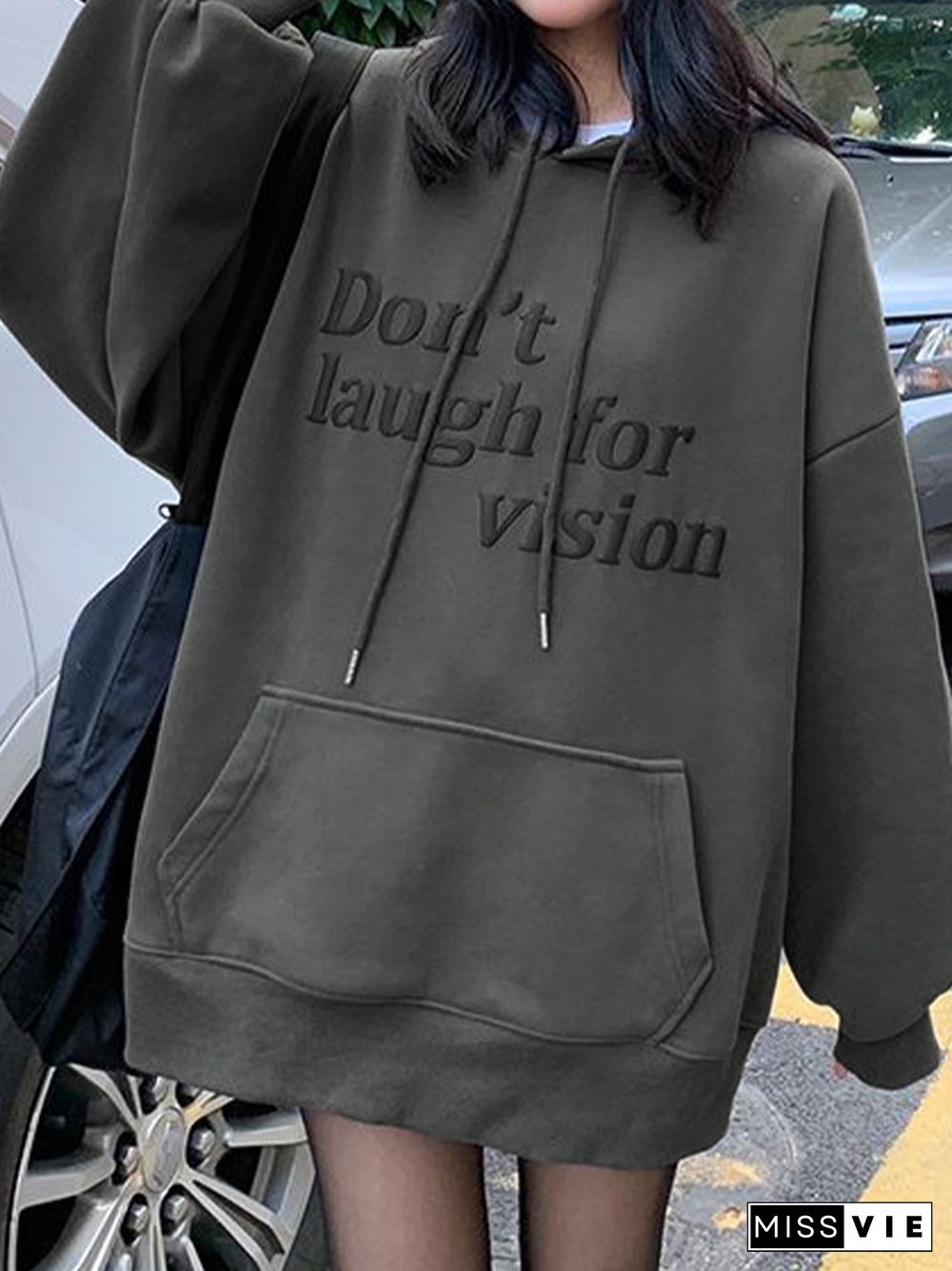 Letter Print Drawstring Loose Hoodie