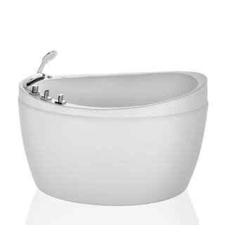 Empava 59 in. Left Drain Acrylic Oval Freestanding Flatbottom Air Bath Bathtub in White EMPV-59JT011