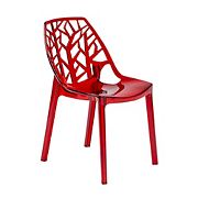 LeisureMod Cornelia Modern Spring Cut-Out Tree Design Stackable Dining Chair - Transparent Red