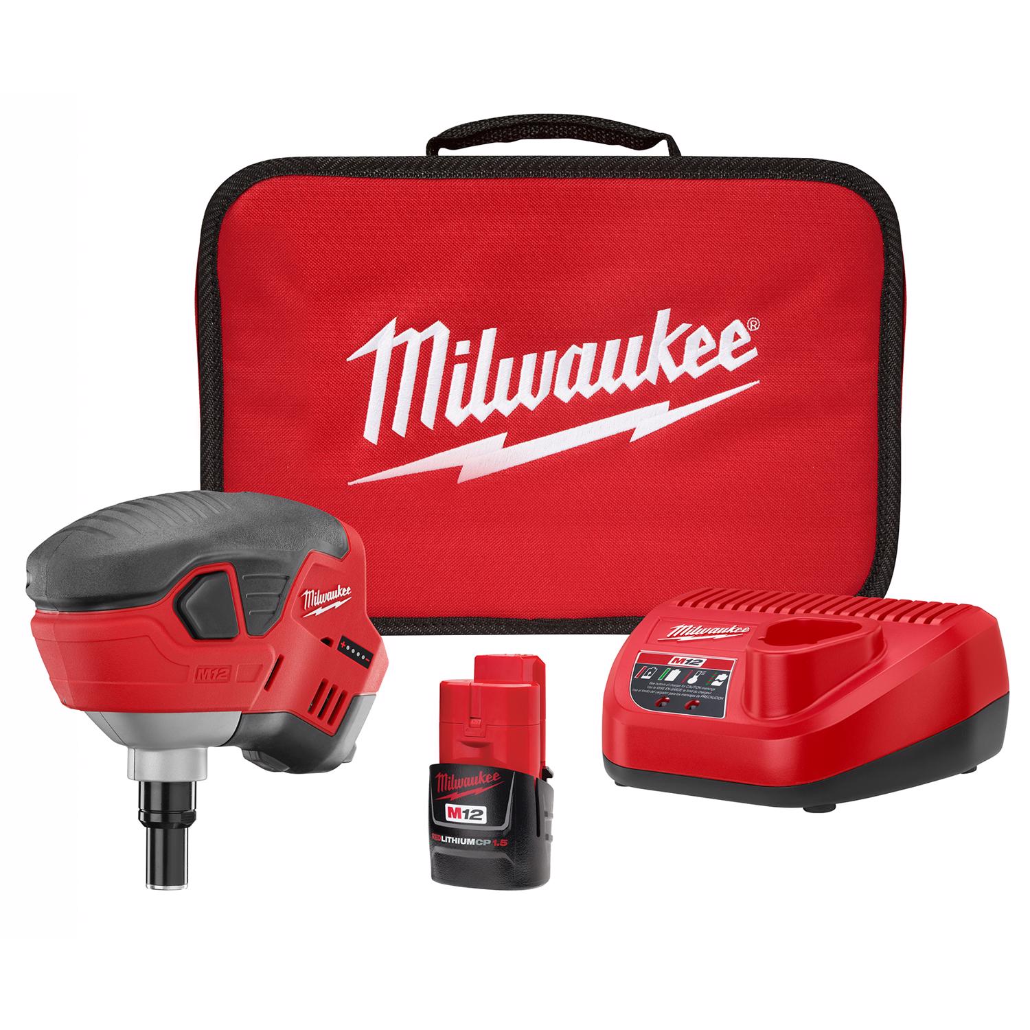 MW M12 16 Ga. Cordless 90 deg Palm Nailer Kit (Battery and Charger) 12 V