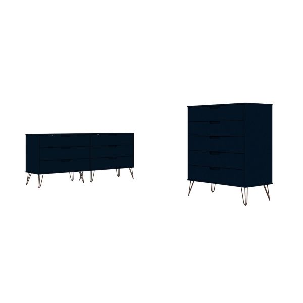 Rockefeller 5-Drawer Tall Dresser and 6-Drawer Wide Dresser in Tatiana Midnight Blue