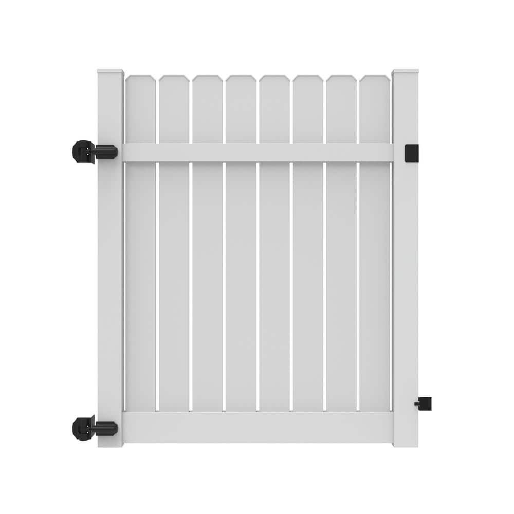 Barrette Outdoor Living 5 ft. x 6 ft. White Vinyl Dogear Picket Semi-Privacy Fence Gate 73048574