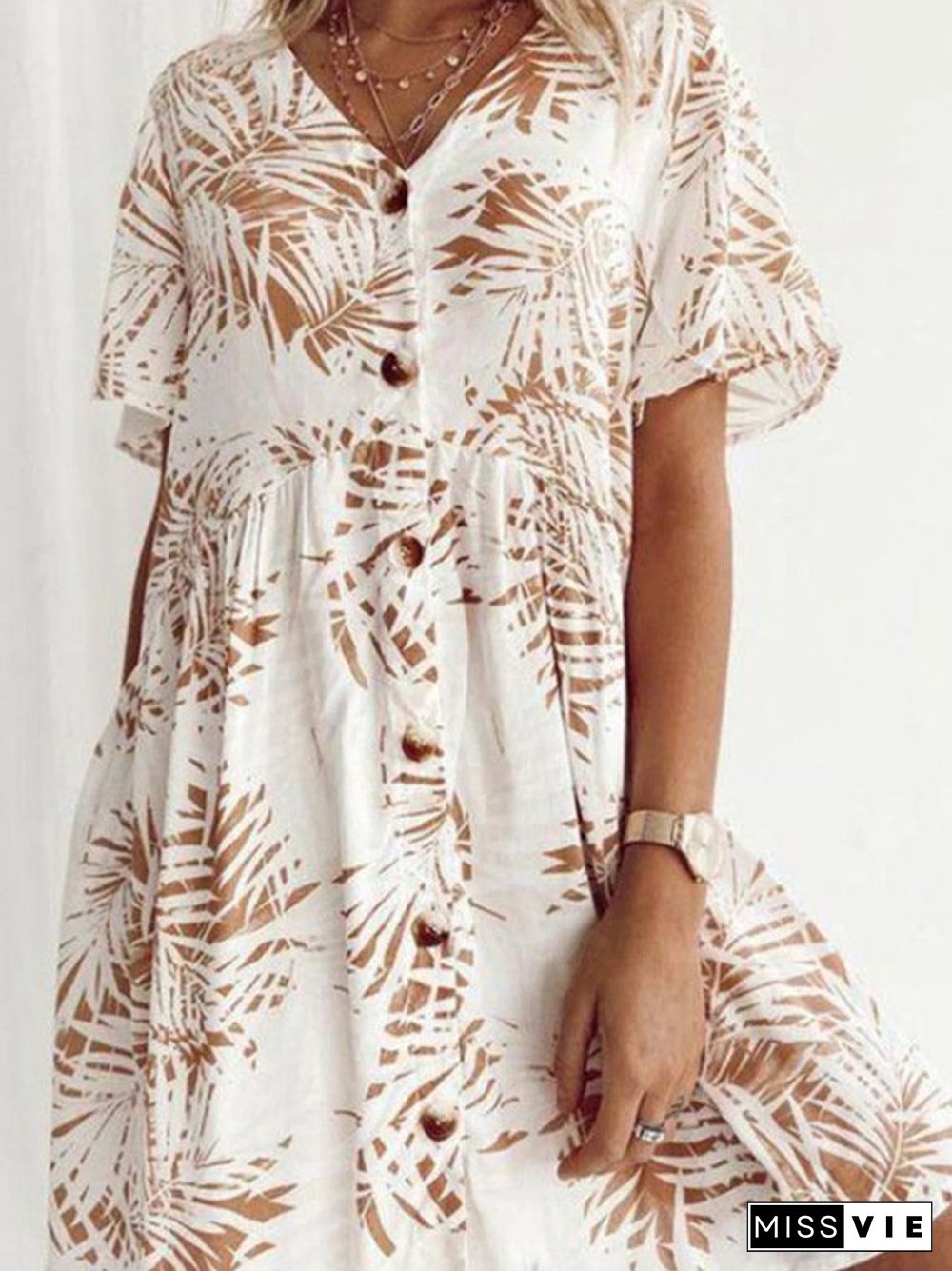 Printed V-neck Loose Small Fragrance Commuter Dress Skirt