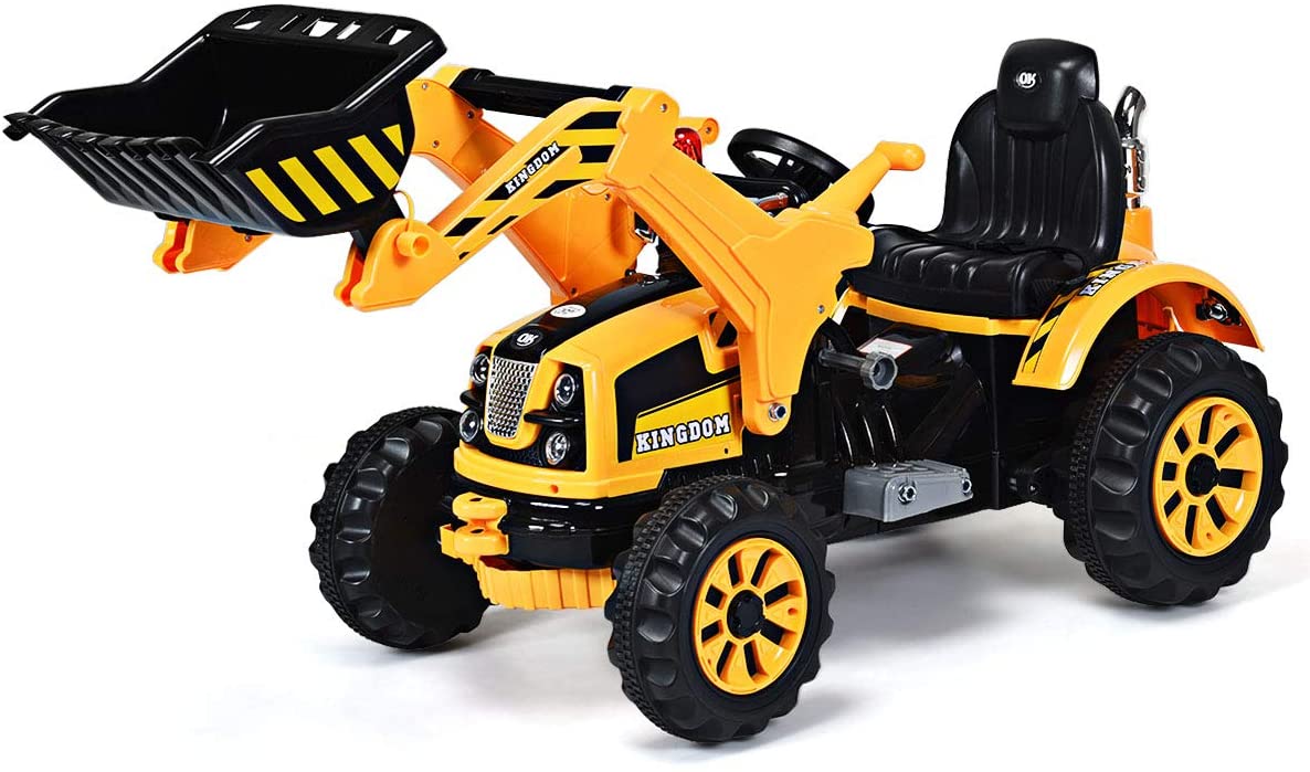 Costzon 12V Battery Powered Kids Ride On Excavator, Electric Truck with High/Low Speed