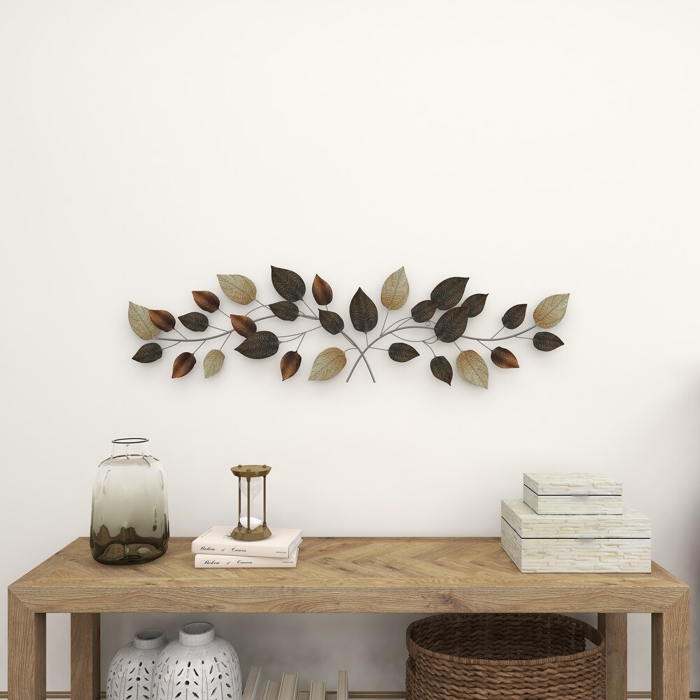 Bronze Metal Long Textured Leaf Wall Decor with Multiple Shades