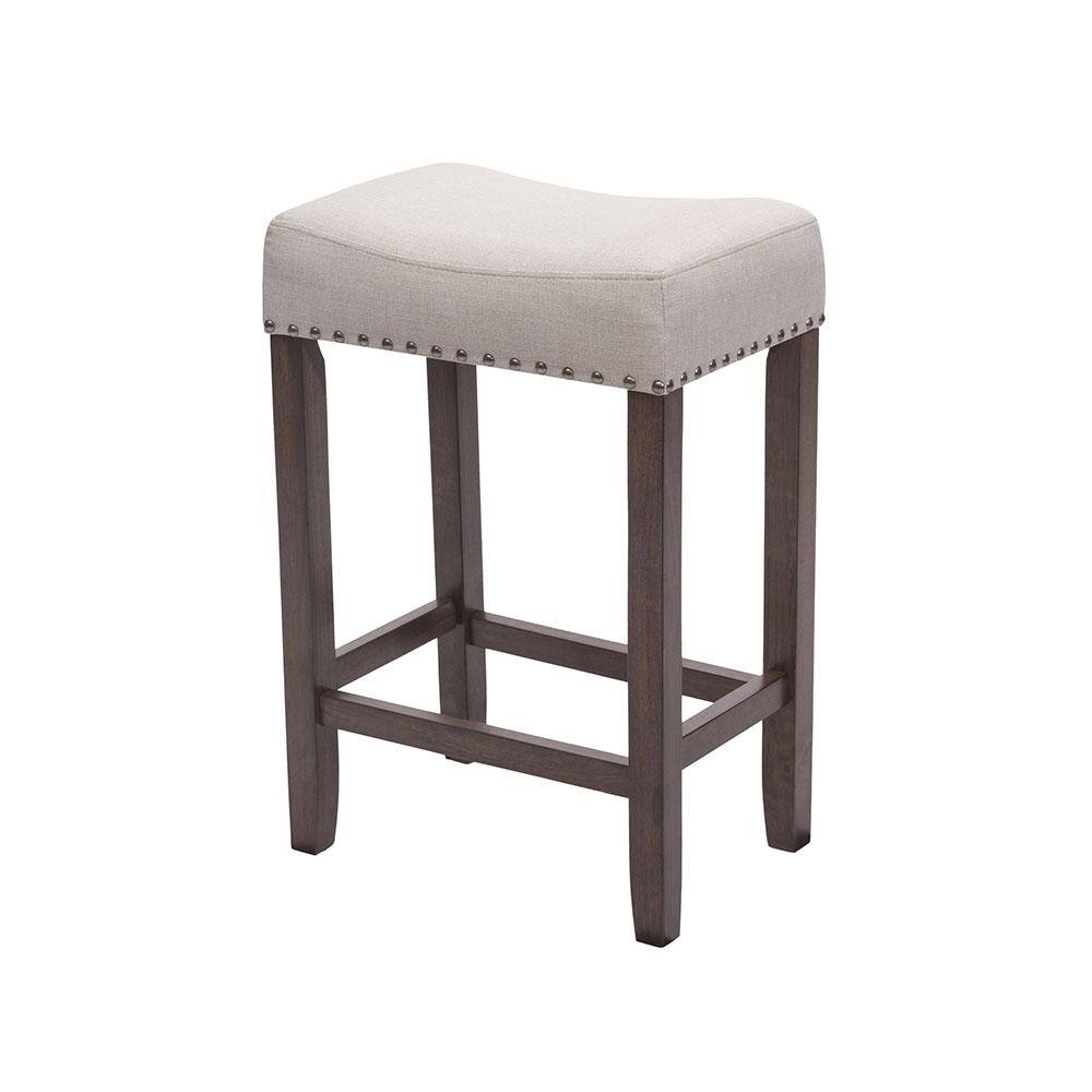 Nathan James Hylie 24 in. Gray Fabric Cushion Dark Brown Finish Nailhead Wood Pub-Height Counter Bar Stool 21302